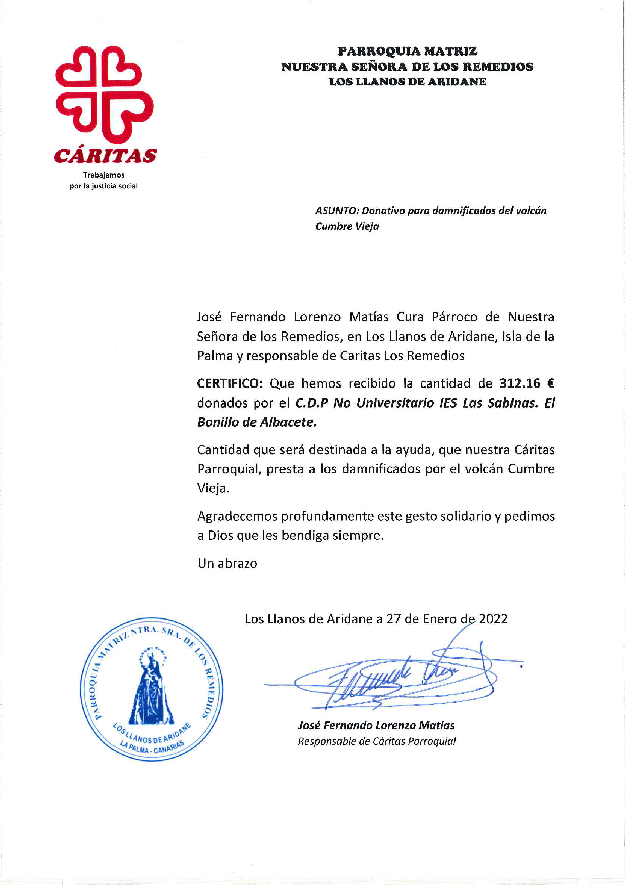 carta donativo la palma