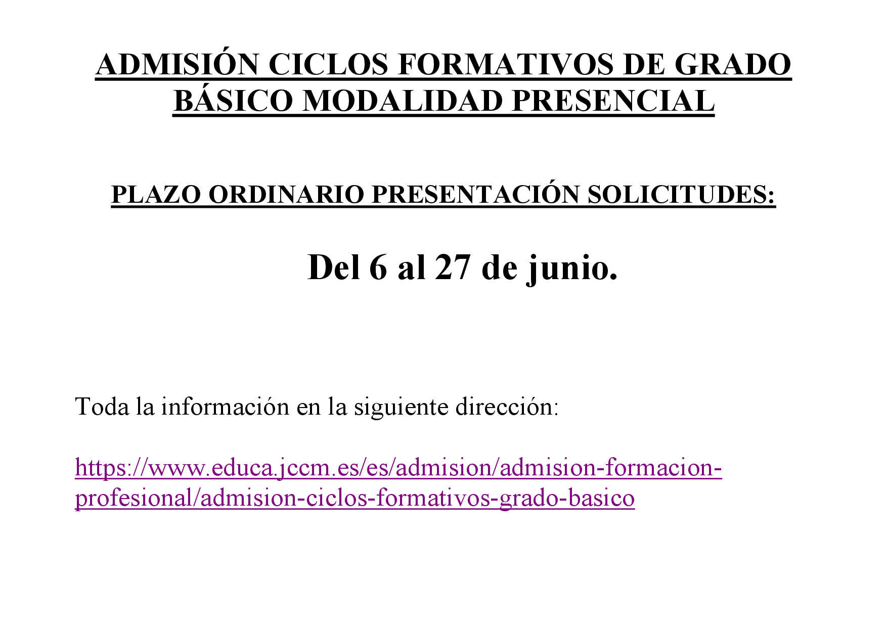 ADMISIÓN CICLOS FORMATIVOS DE GRADO baSICO 24 25