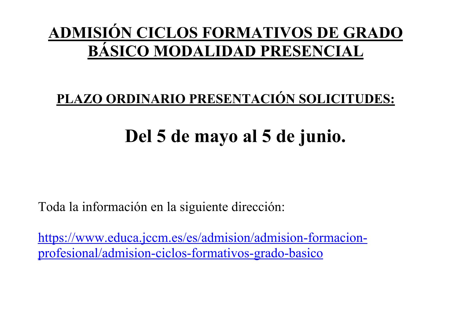 ADMISIÓN CICLOS FORMATIVOS DE GRADO baSICO 25 26